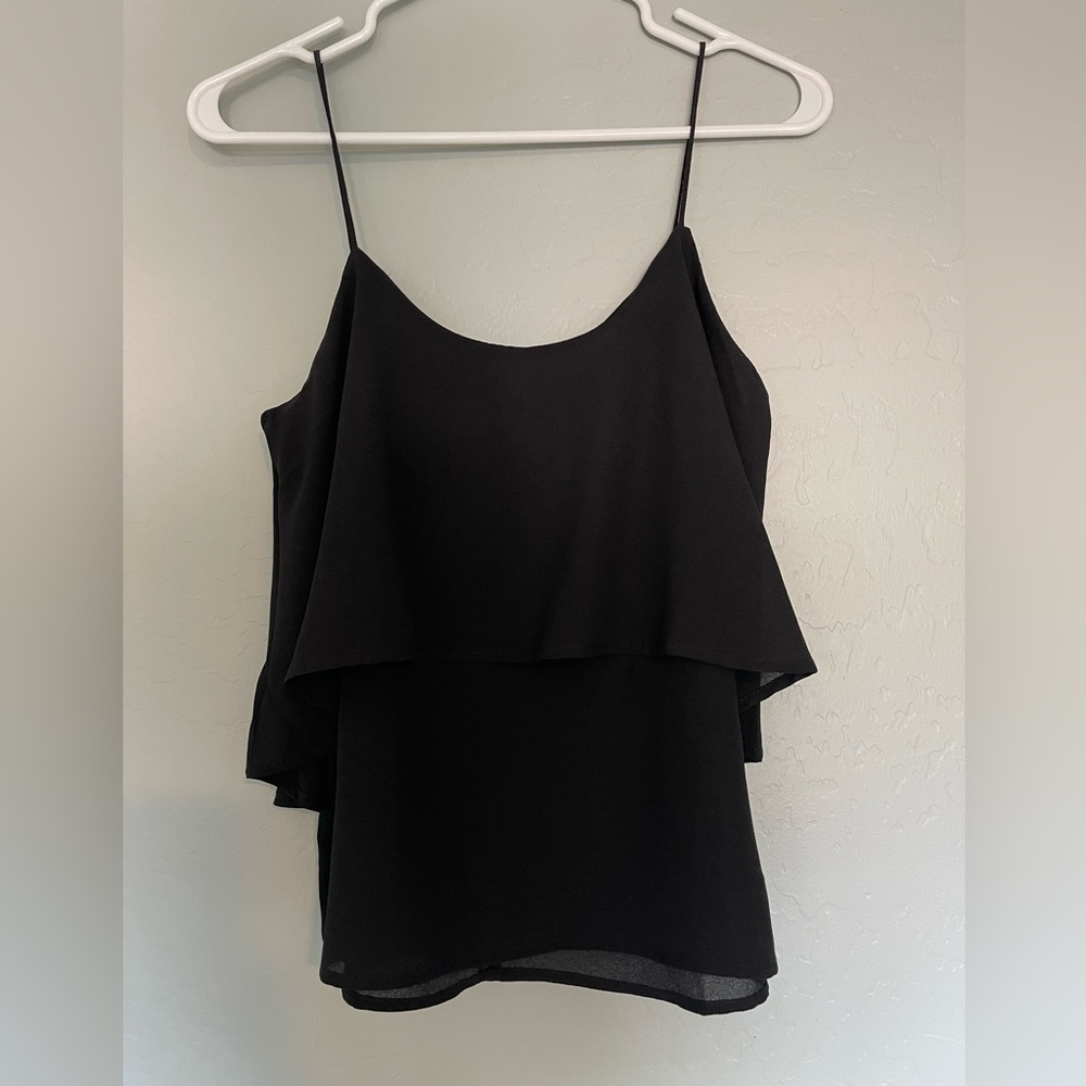 Paper crane black ruffle tank, small